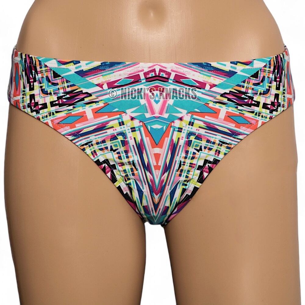 Kenneth Cole Bikini Bottom Tribal Print Shirred Hipster Sash Tab Swim M NWT - Picture 4 of 11